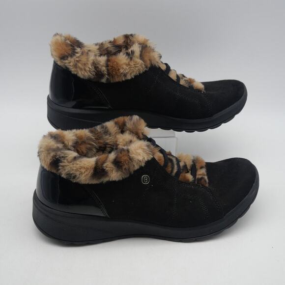 NEW BZees Golden Fur Trim Slip On Shooties Booties Black Leopard Women's 8.5 - Picture 10 of 13